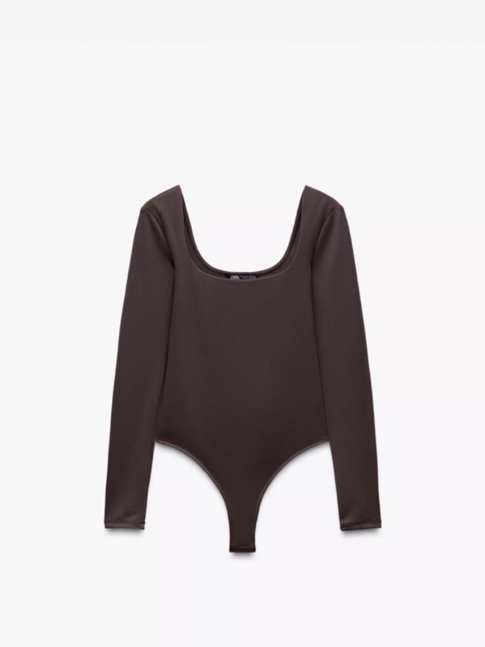Zara Long-Sleeve Brown Scoop-Neck Bodysuit